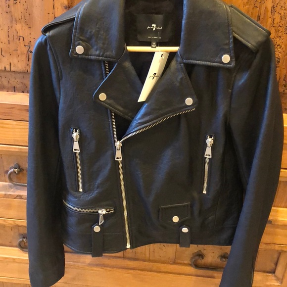NEW 7 FOR ALL MANKIND BLACK 100% LEATHER BIKER NWT - Picture 8 of 10